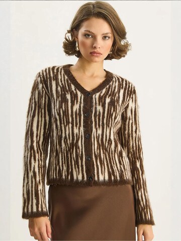 Bianco Lucci Knit Cardigan in Brown: front