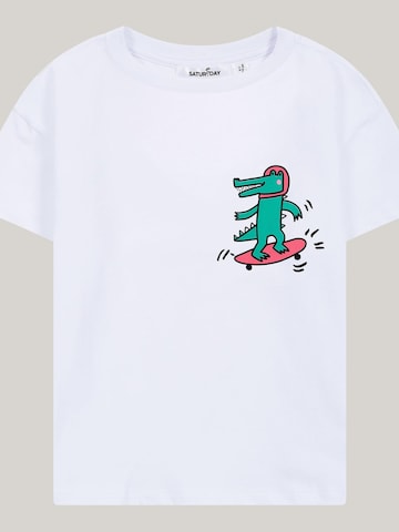 Maglietta 'Krokodil auf Skateboard' di SATURNDAY in bianco