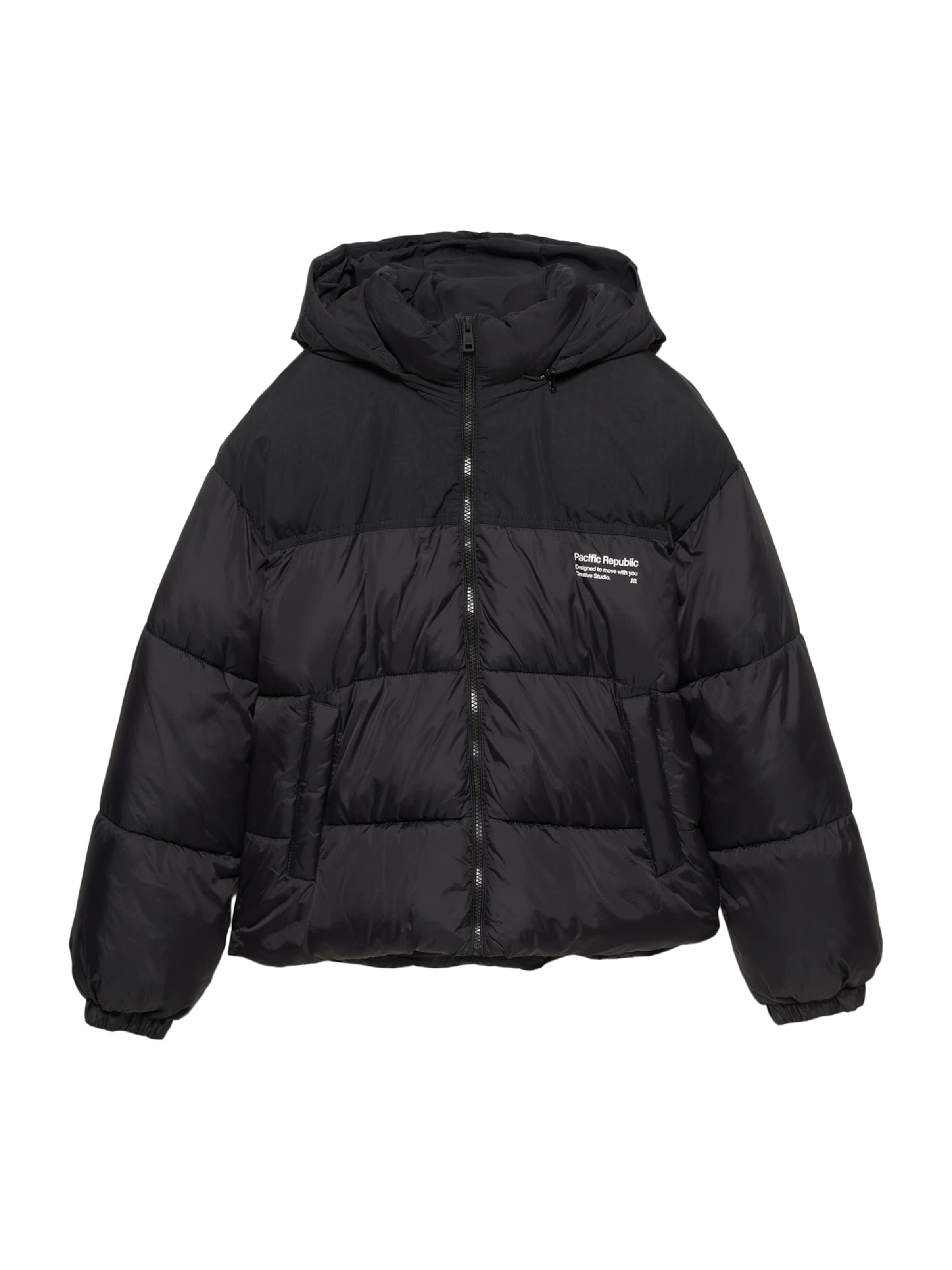 Pull&Bear Zimska jakna 'PACIFIC' | črna / bela barva, Prikaz izdelka