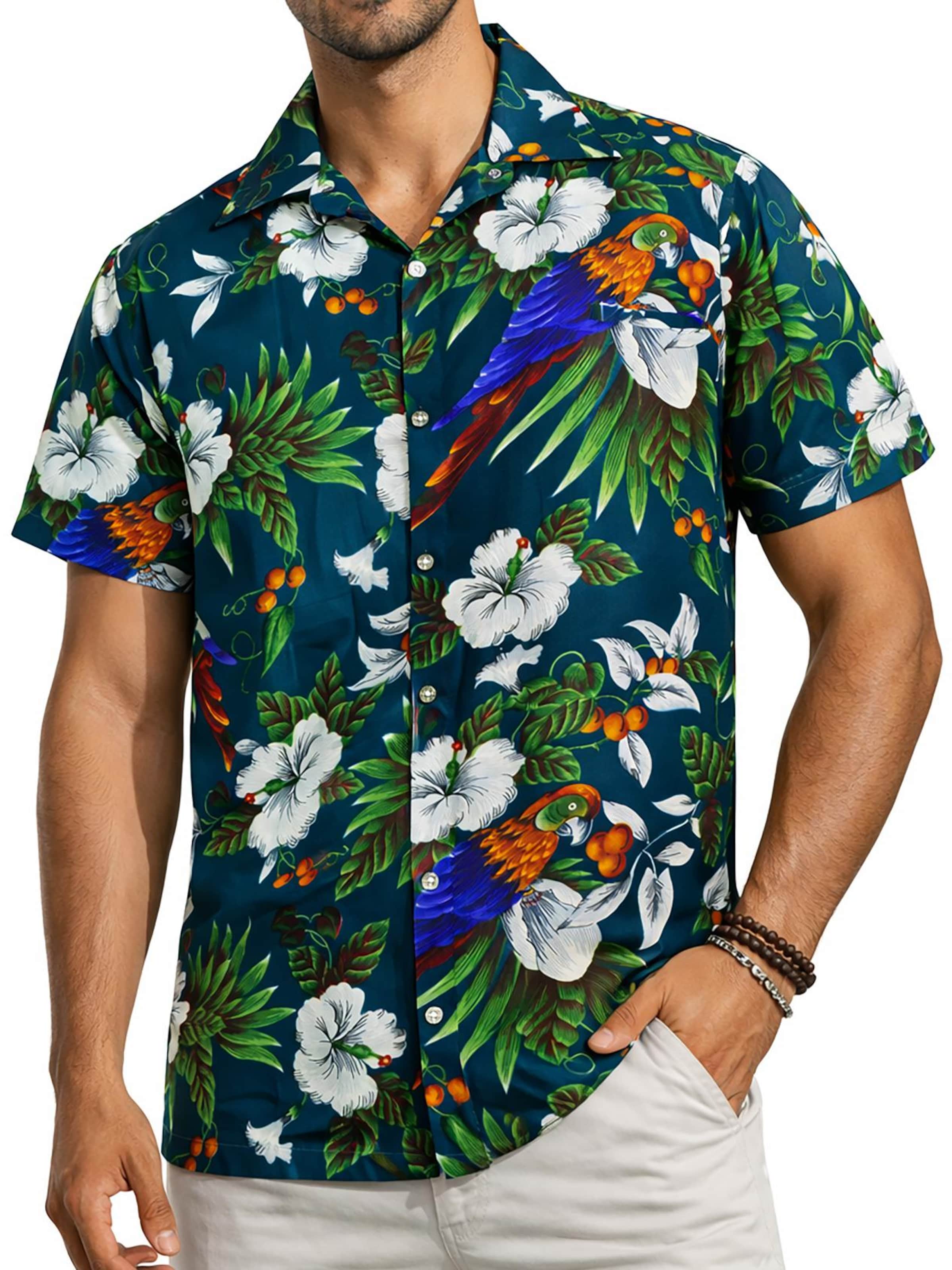 King Kameha Shirt 'Cherryparrot' in Groen: voorkant