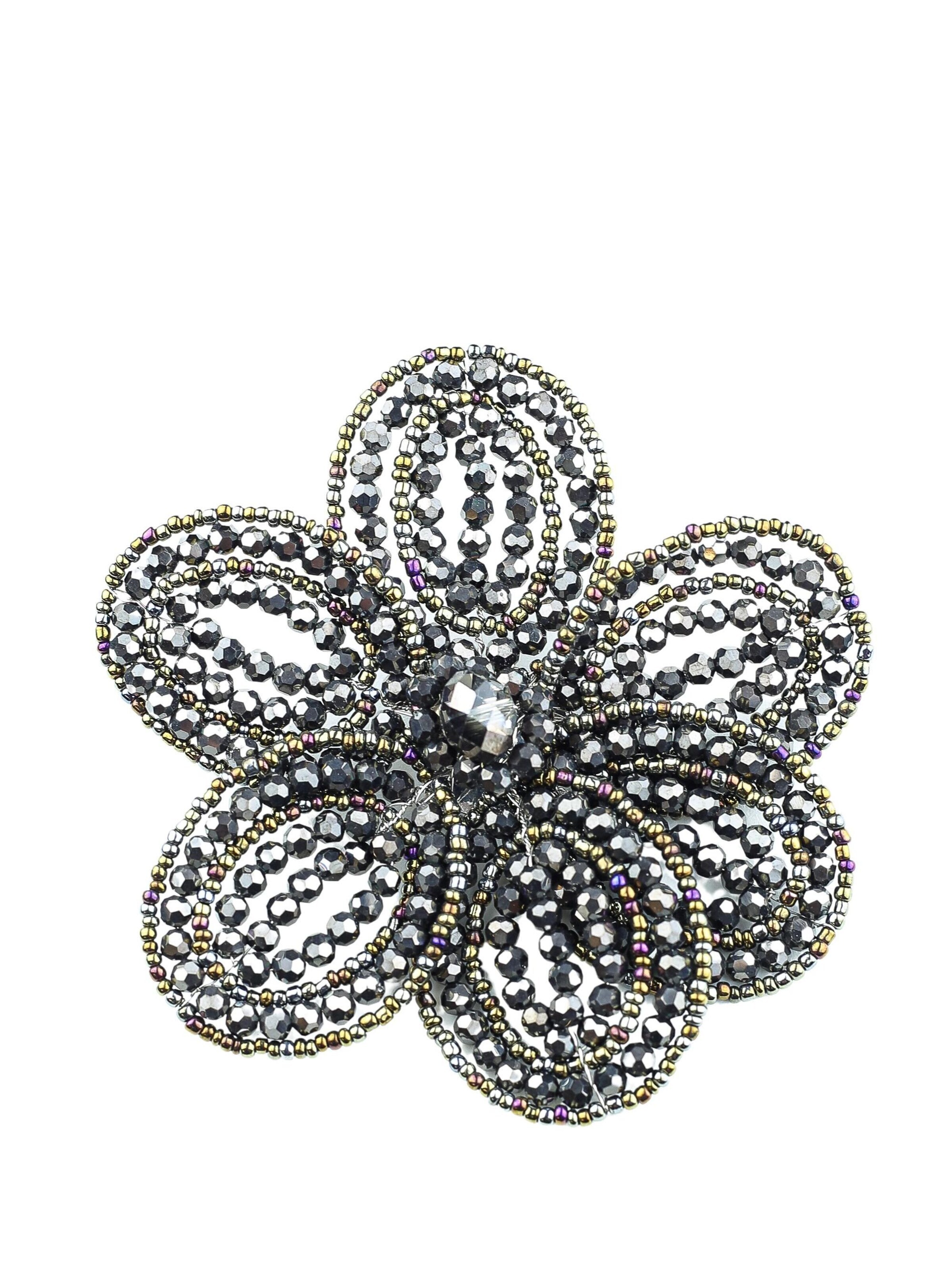 COLLEZIONE ALESSANDRO Brooch 'Blume' in Black: front