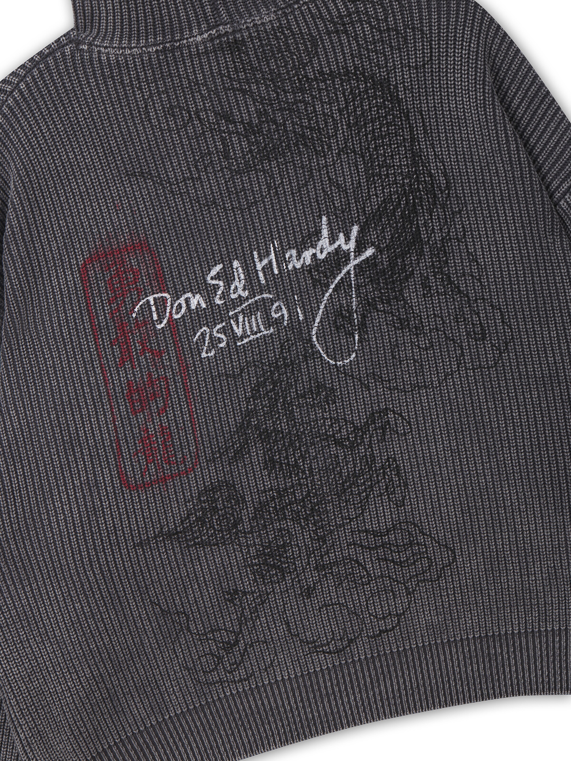 Ed Hardy Strickjacke 'Soaring Dragon' in Grau
