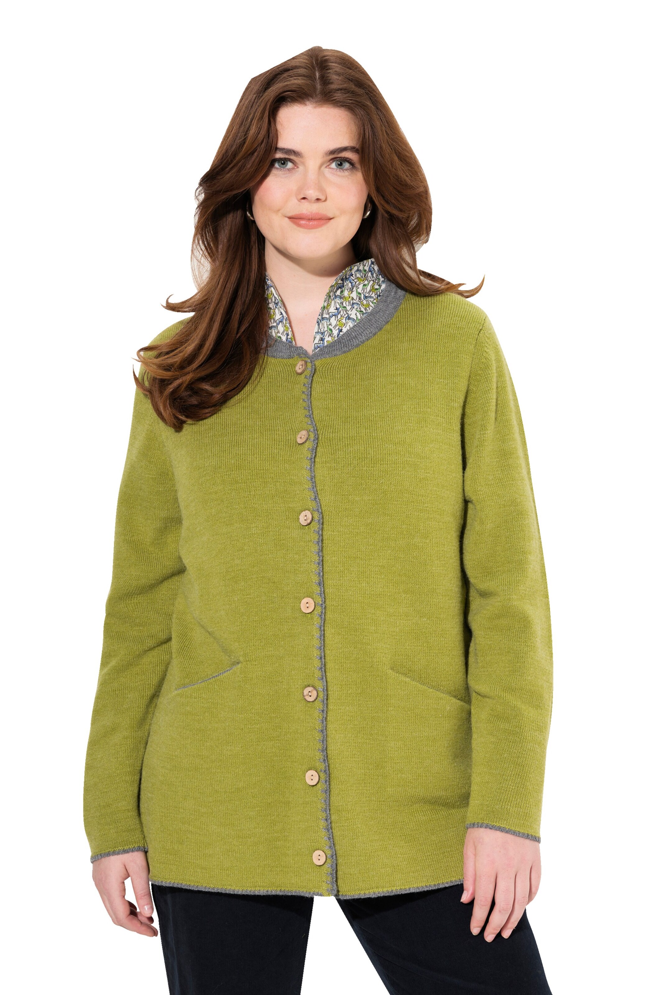Ulla Popken Knit Cardigan in Green: front