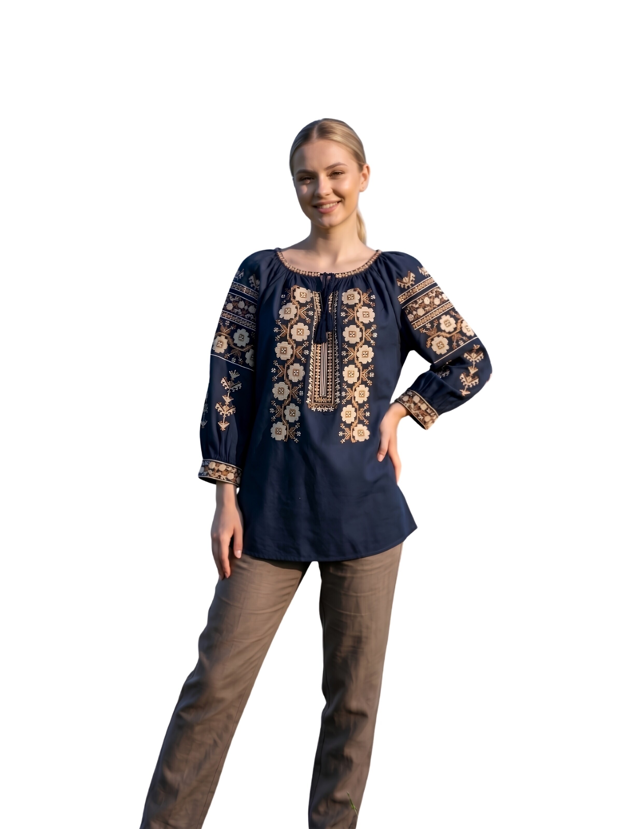 Rody’s forever Bluzka ludowa 'Damenbluse 2IU26 schwarz/braun , marimea L' w kolorze czarny