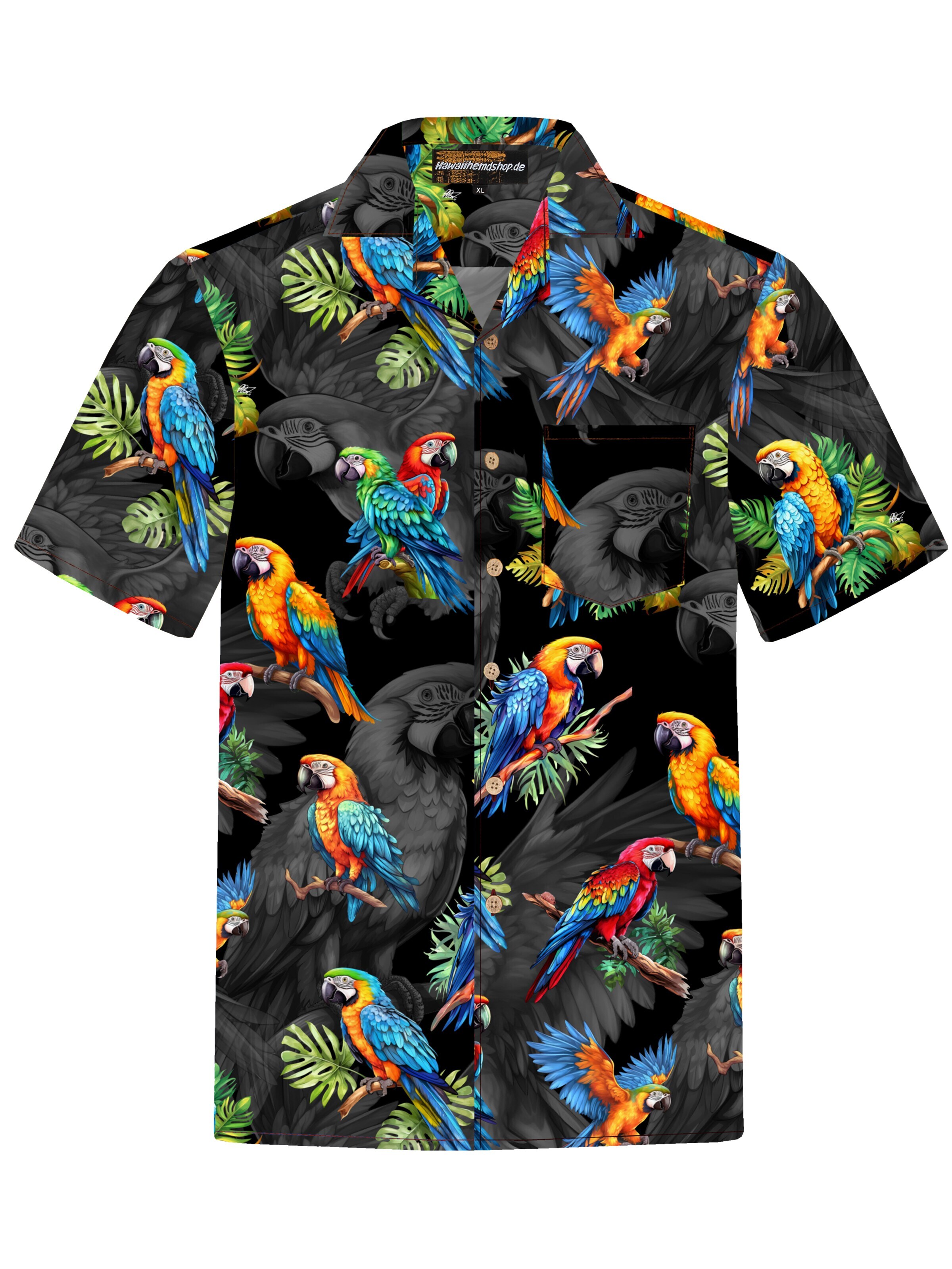 Hawaiihemdshop.de - Regular Fit Camisa 'Hawaiihemd Hawaiian Parrots' em preto: frente