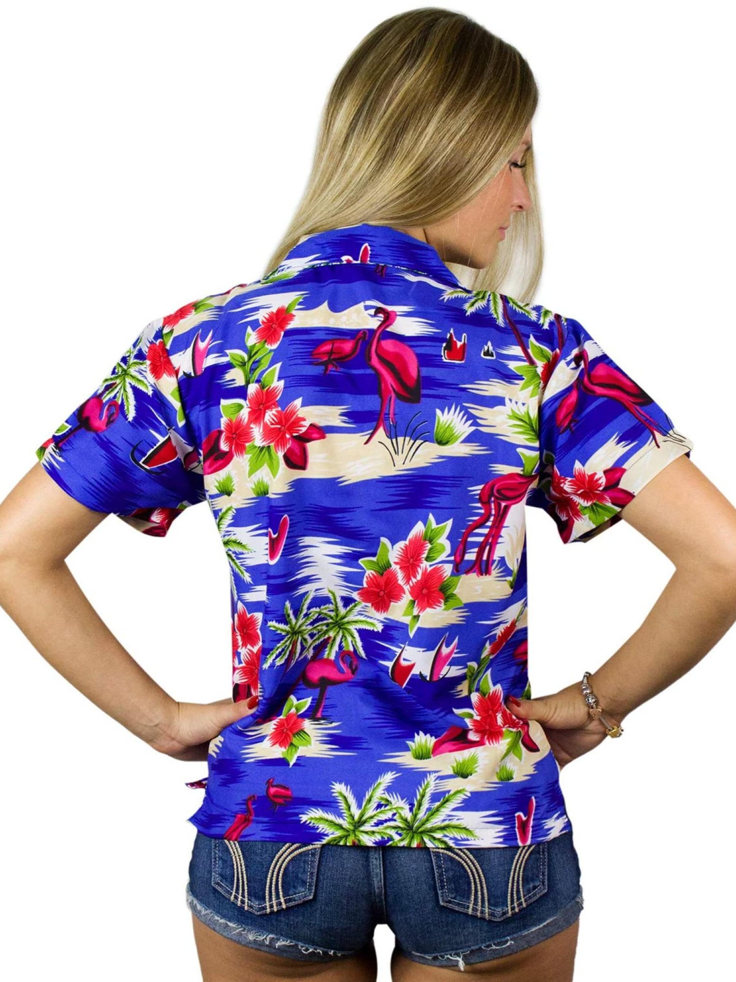 Camicia da donna 'Flamingos' di King Kameha in blu