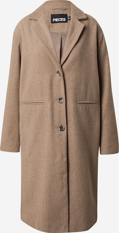PIECES Between-Seasons Coat 'ALICIA' in Brown: front