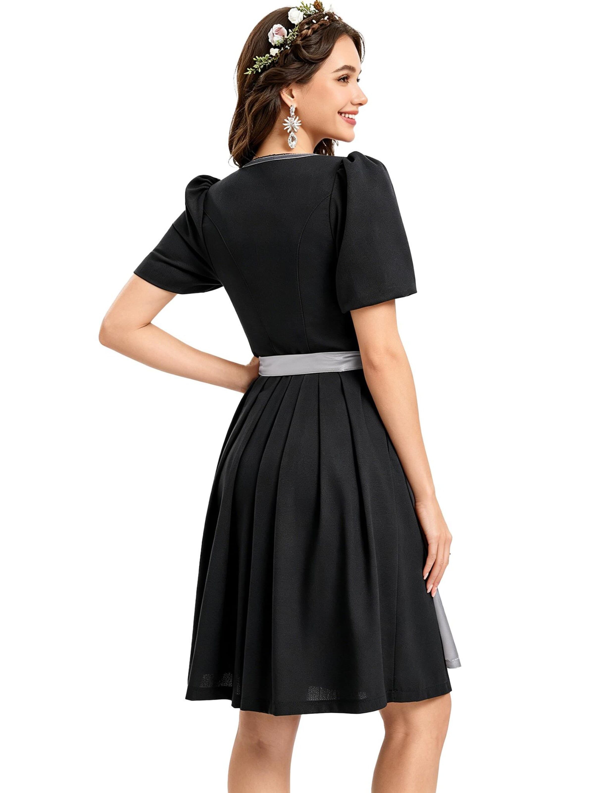 KoJooin Dirndl 'Damen 2-Teiliges Dirndl-Stil Set Mit Puffärmeln, Knopfleiste Und Schürze' w kolorze czarny