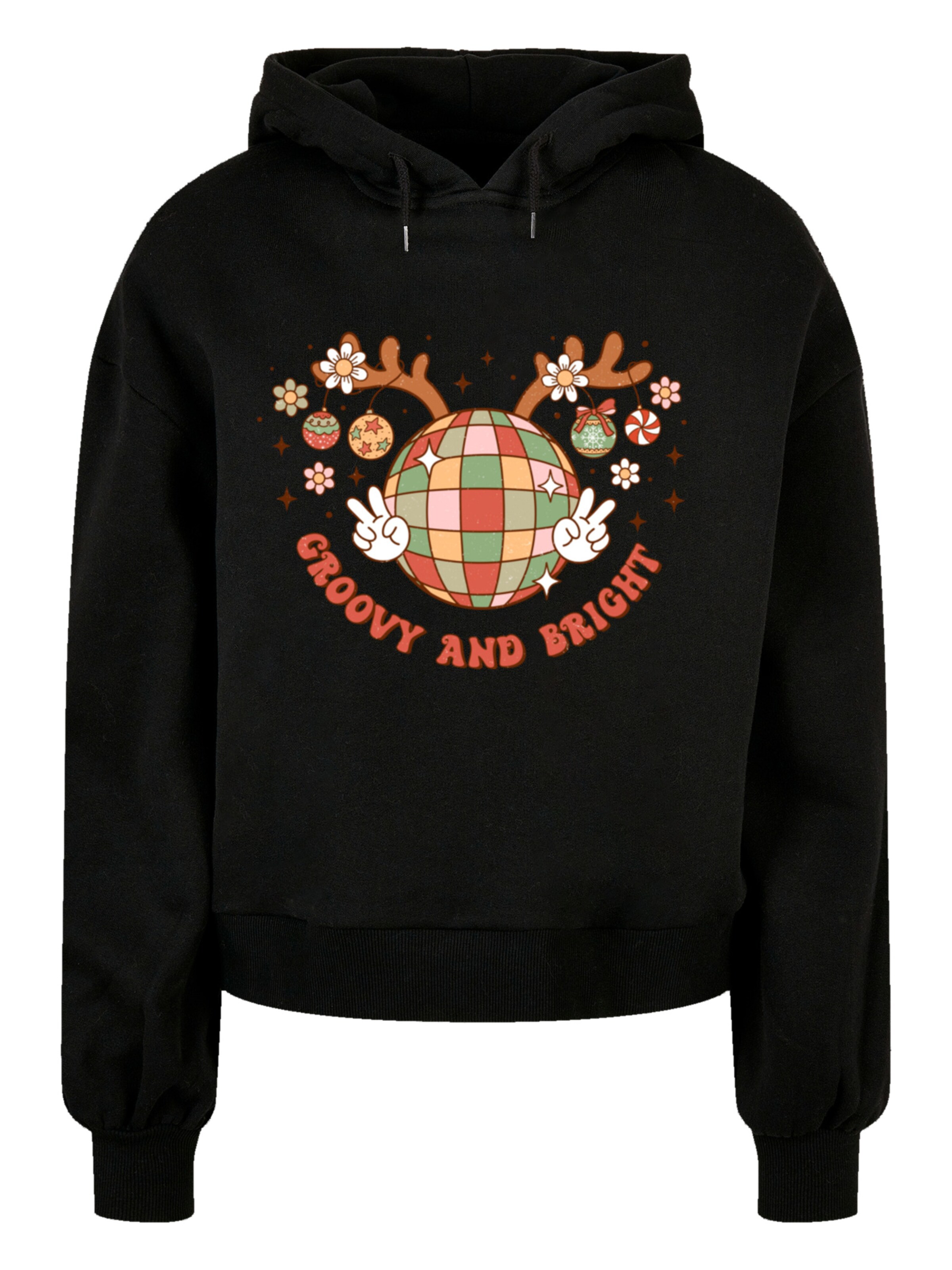 F4NT4STIC Sweatshirt 'Groovy And Bright Christmas Disco Deer' in Black: front