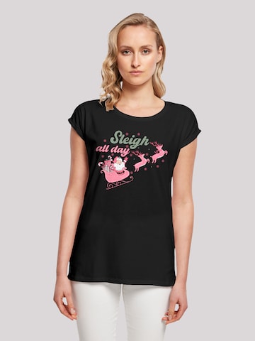 F4NT4STIC Shirt 'Christmas Sleigh all day Santas Reindeers' in Zwart: voorkant