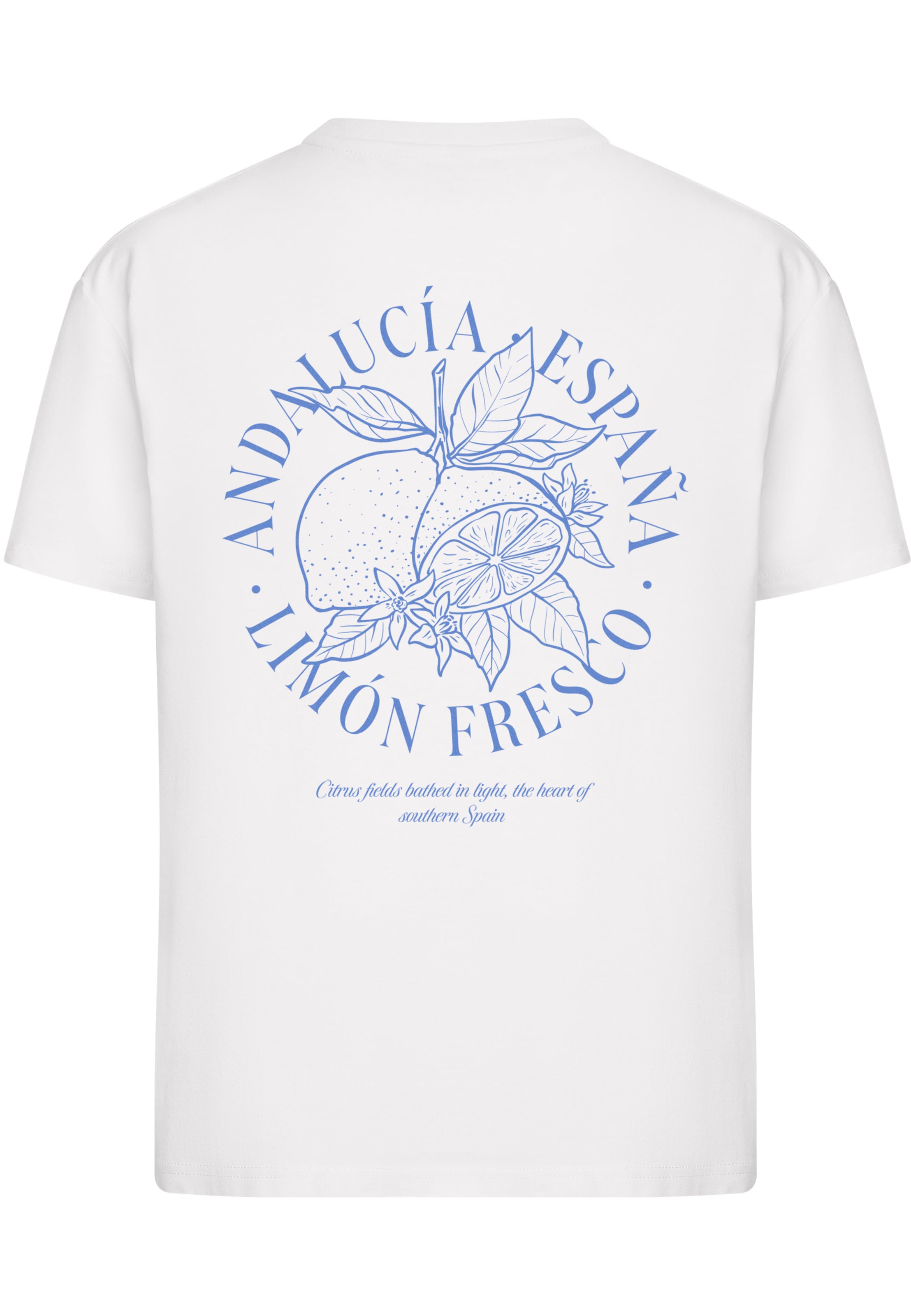 Maglietta 'Andalucia Espana Limon Fresco Citrus' di Miss Tee in bianco: frontale
