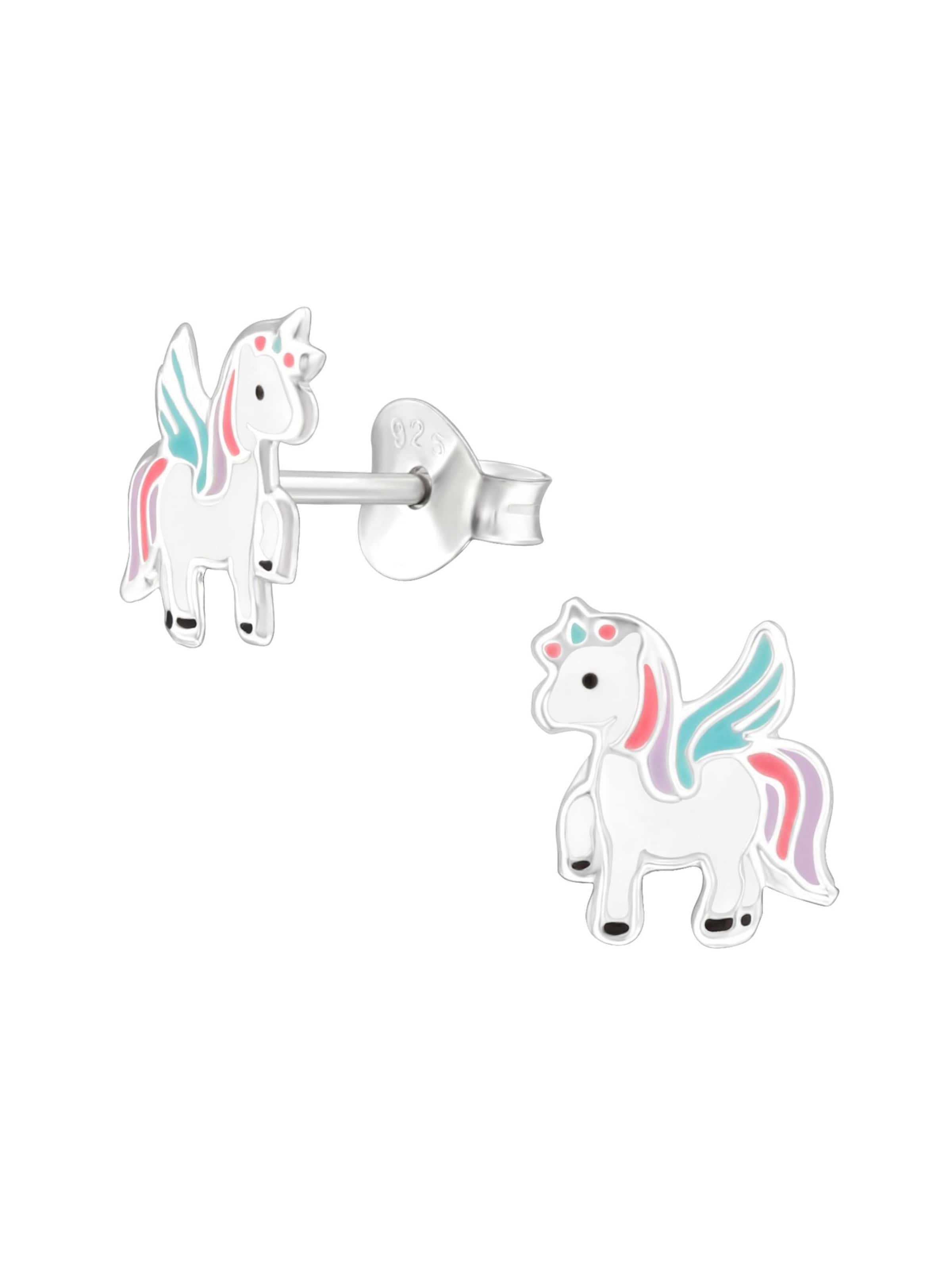 Maxte Earrings 'Kinder-Ohrstecker Einhorn aus Sterling Silber mit Epoxidharz' in Silver: front