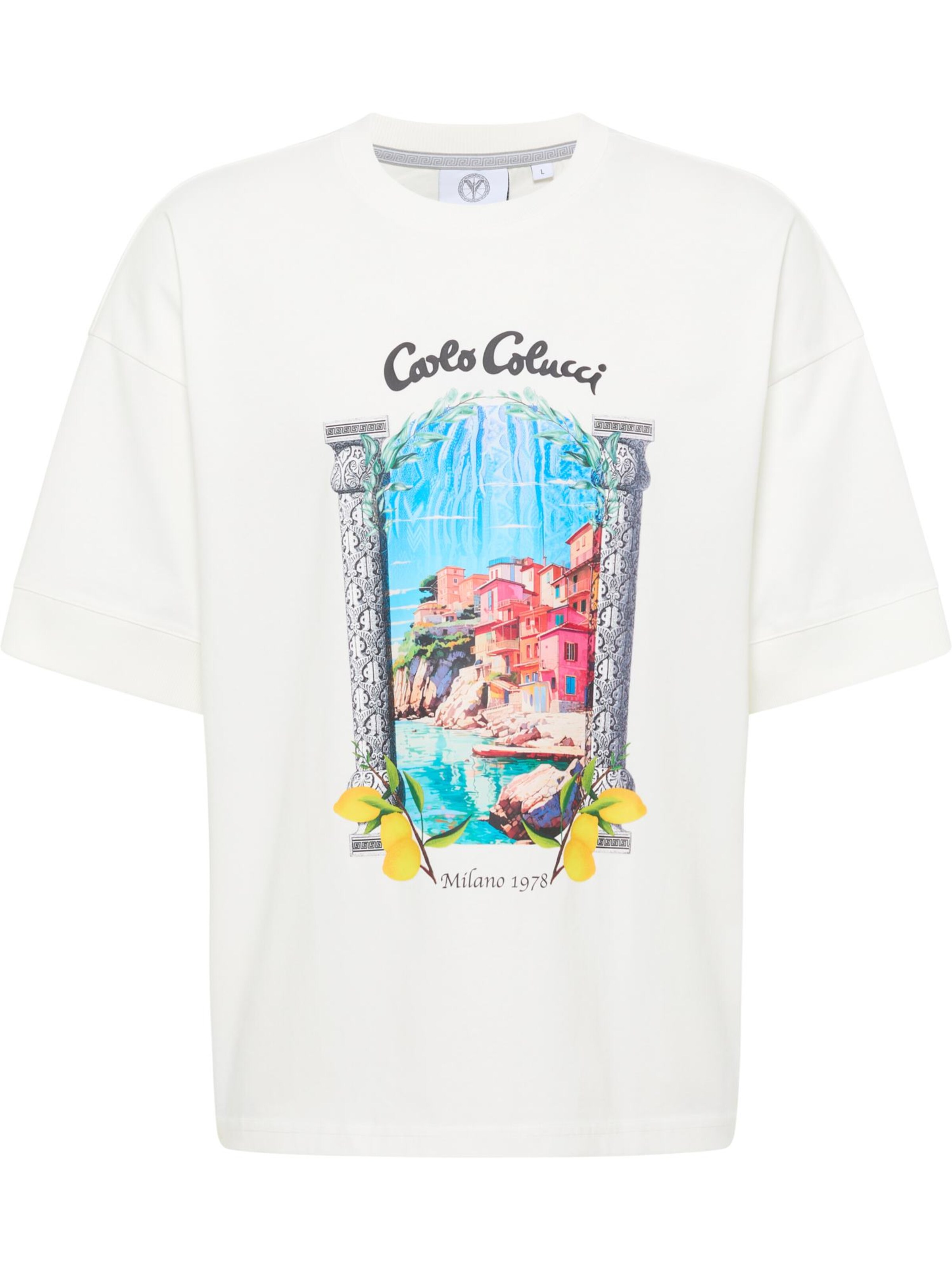 balts Carlo Colucci T-Krekls 'Casa Carlo': no priekšpuses