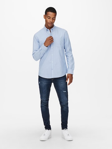 Only & Sons Regular fit Button Up Shirt 'Neil' in Blue