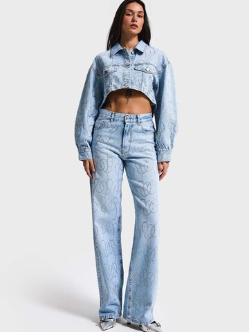 IT'S BASIC Bodywarmer 'RHINESTONE CROPPED DENIM JACKET' in Blauw
