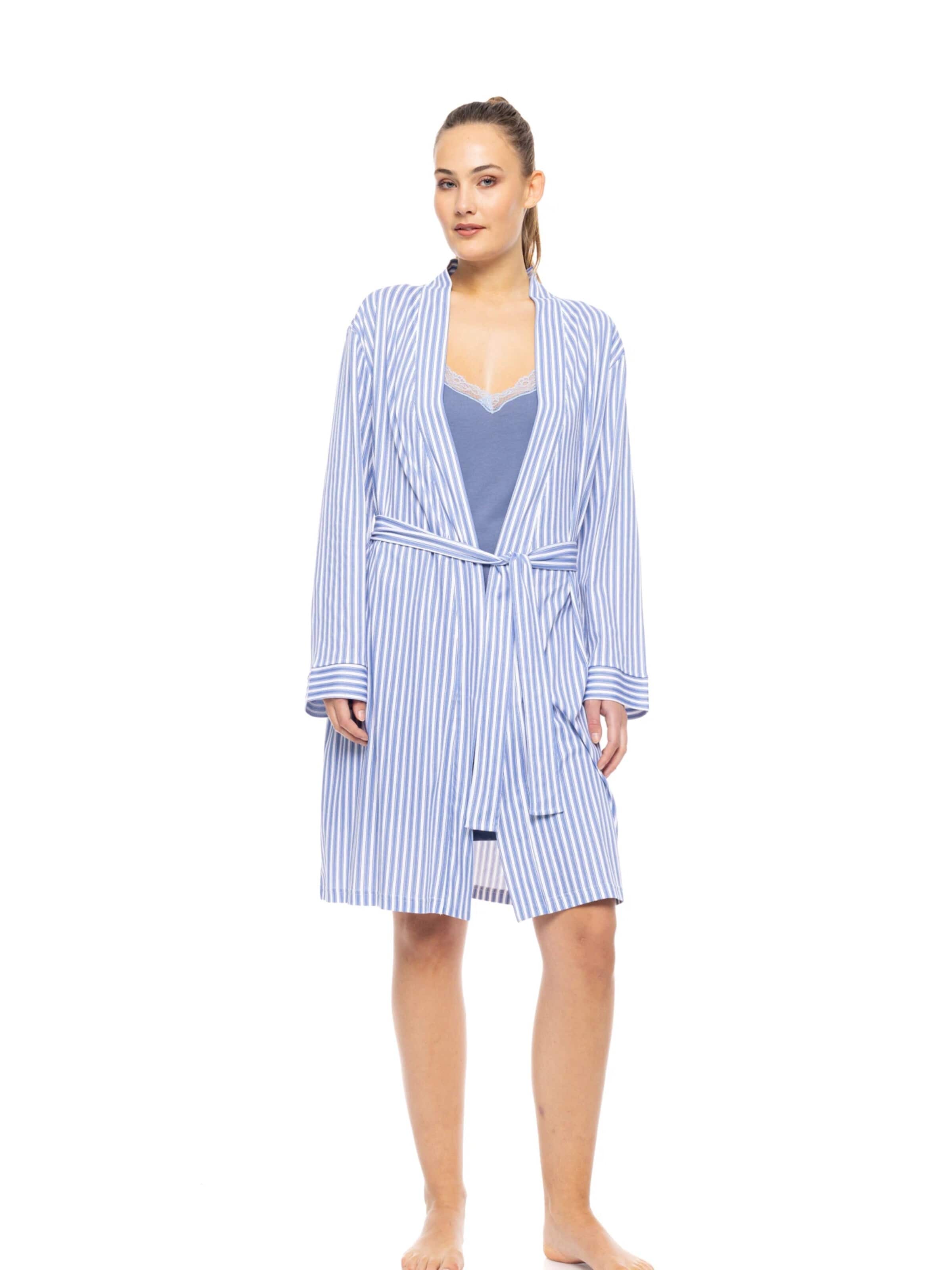 Pink Label - Camisola de pijama 'NIGHTGOWN 2PCS SET CALMING STRIPES' em azul: frente