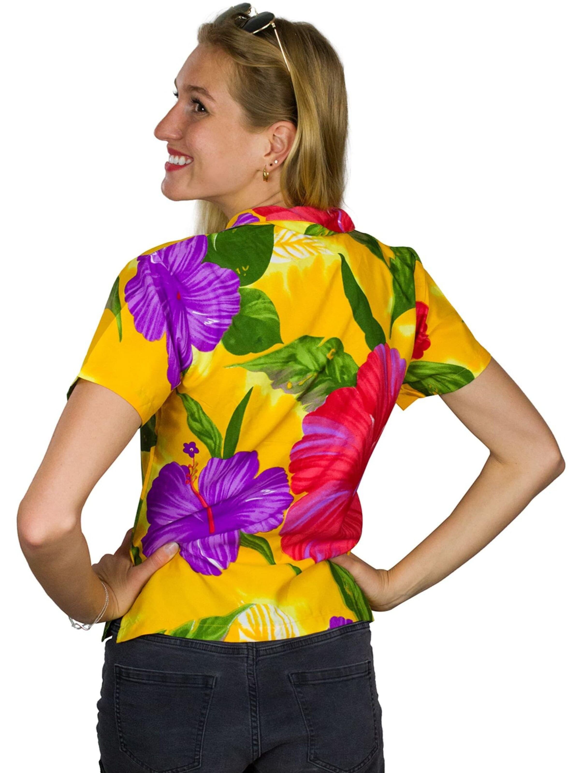 Camicia da donna 'Big Flower' di King Kameha in giallo