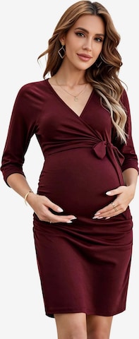 KoJooin Sukienka 'Damen-Wickelkleid mit V-Ausschnitt, 3/4-Ärmeln und praktischer Stillöffnung' w kolorze czerwony: przód