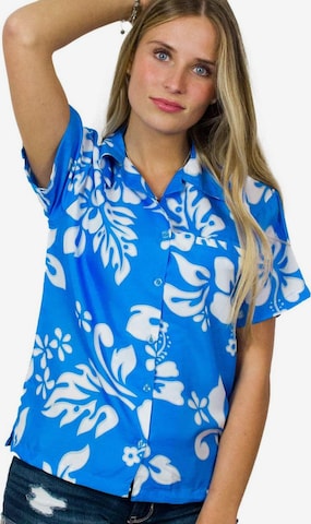 King Kameha Blouse 'Hibiscus' in Blue: front