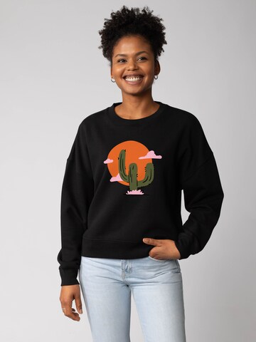Watapparel Sweatshirt 'Kaktus im Sonnenuntergang ' in Zwart: voorkant