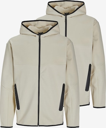 JACK & JONES Sweat jacket 'Fusion' in Beige: front