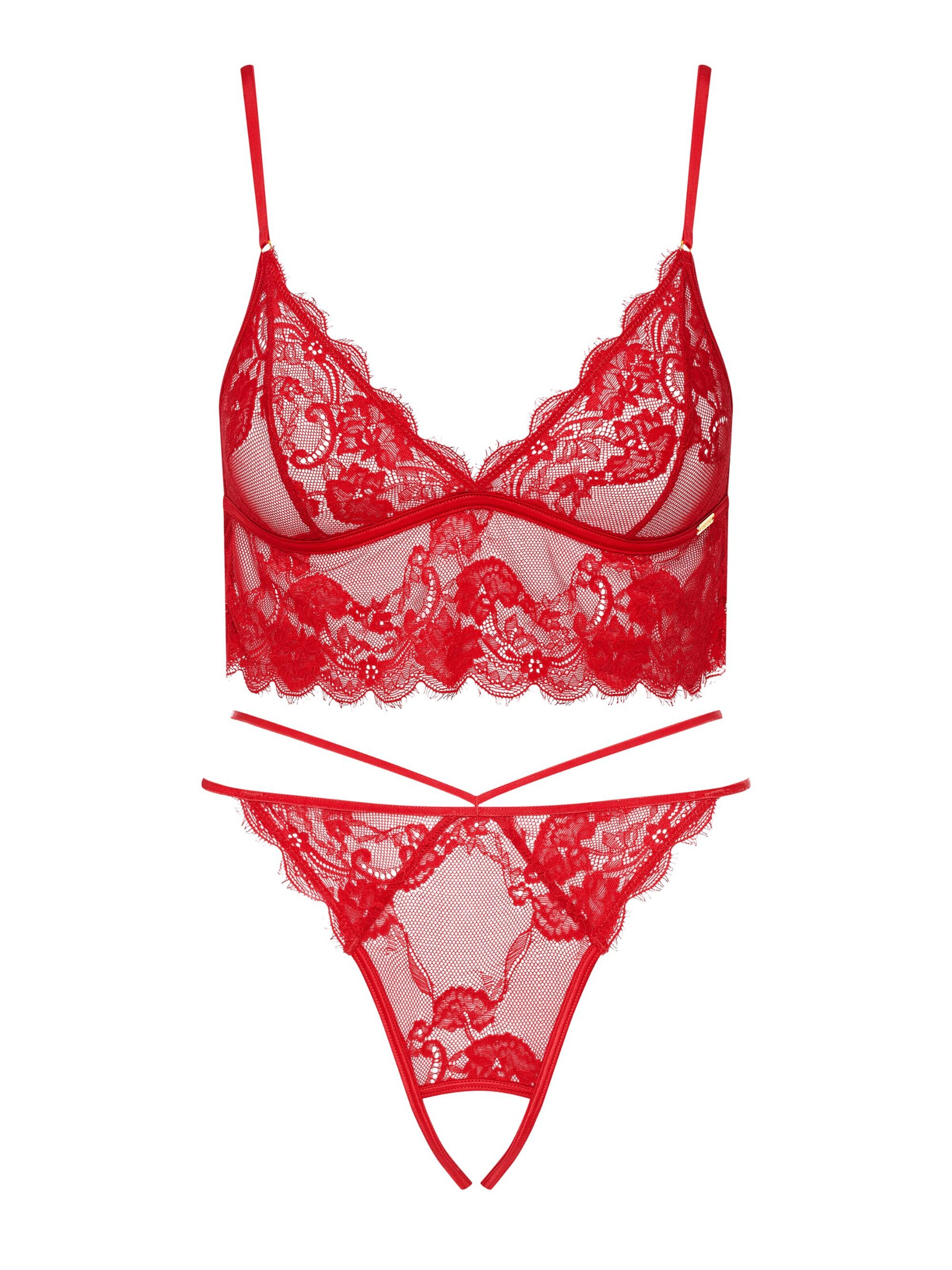 Triangolo Set di biancheria 'Women's Sexy Lingerie Set Lace Sensual Bustier Bralette & Crotchless Briefs | Risky' di ESOTIQ in rosso