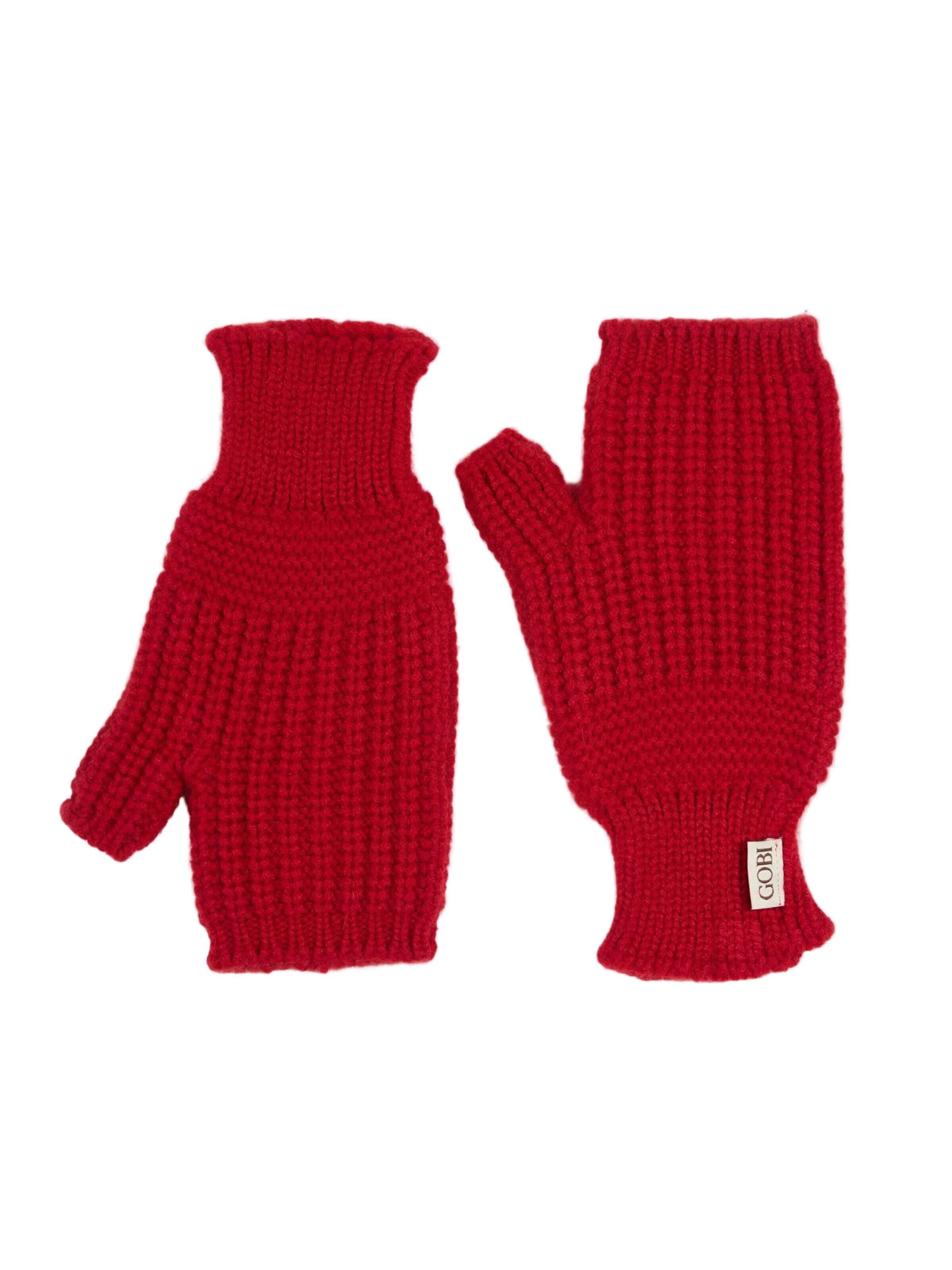 GOBI Cashmere Korte fingerhandsker 'Rib-Knit Cashmere Gloves' i rød: forside