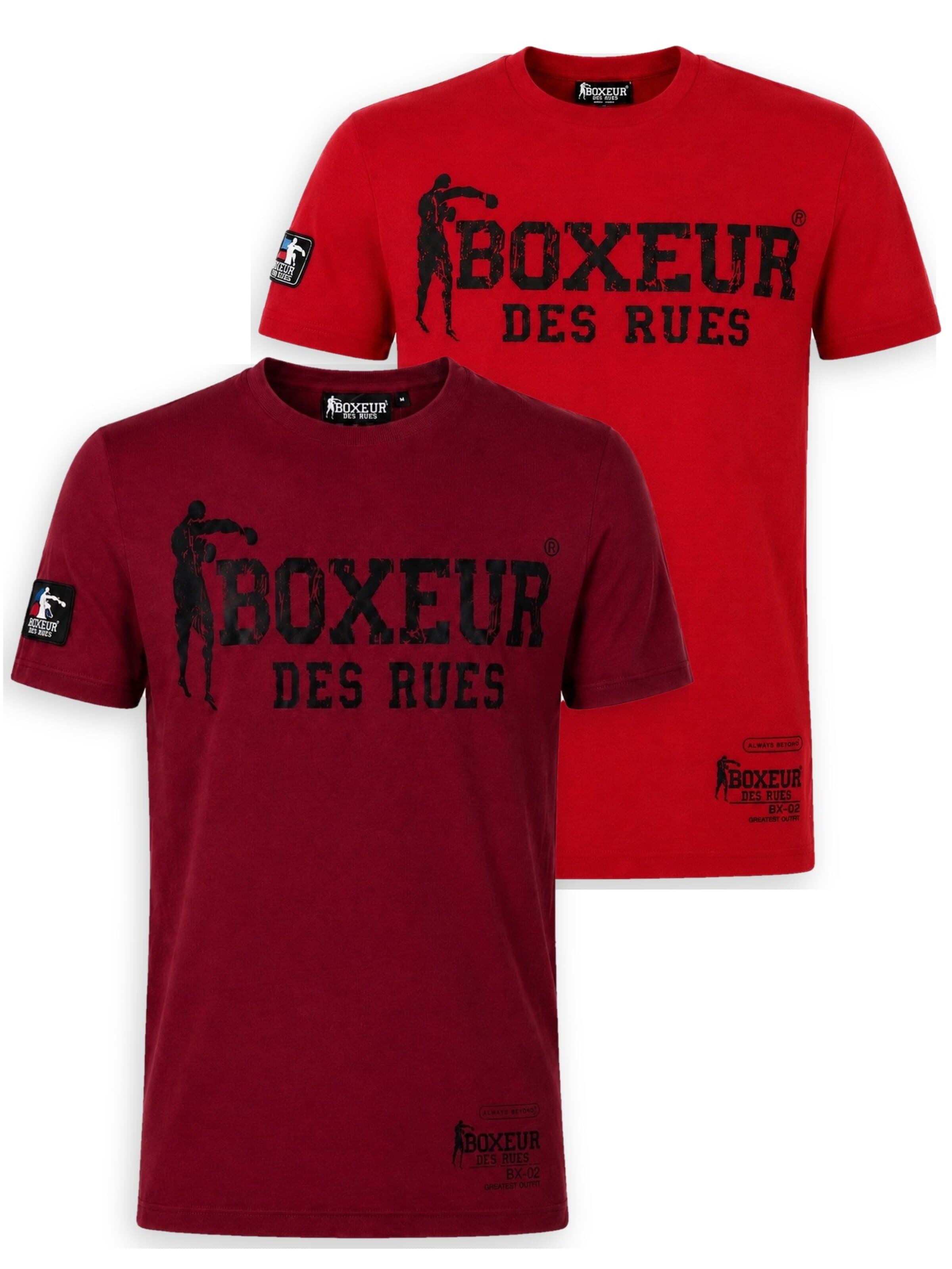 Boxeur des Rues - Camiseta 'Herren T-Shirt 2er-Pack Boxeur des Rues Slim Fit: Bordeaux, Schwarzes Logo + Rot, Schwarzes Logo' en Mezcla de colores: frente