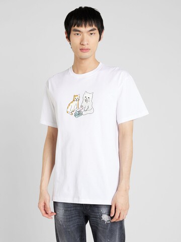 Cleptomanicx Shirt 'Cats' in White: front