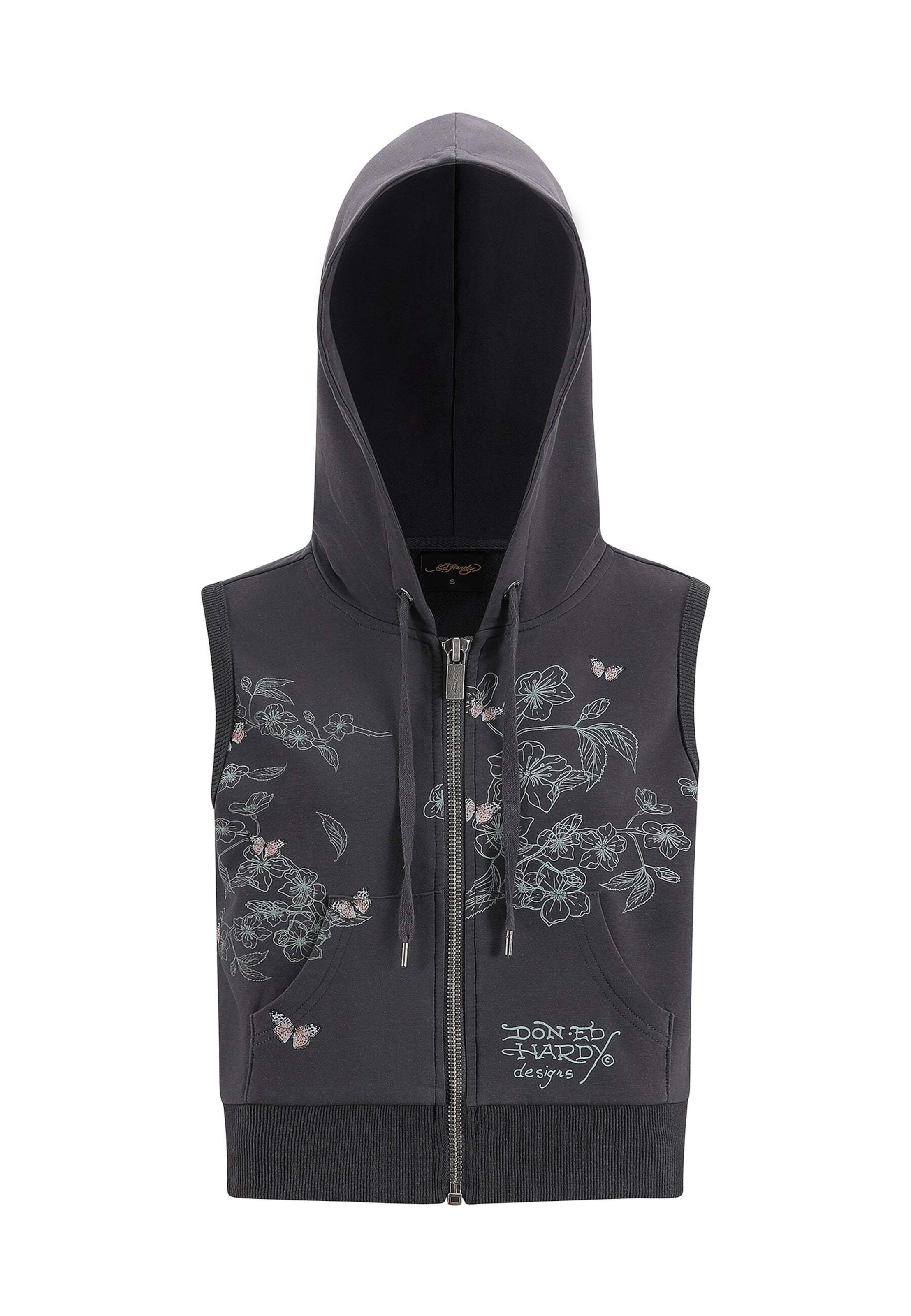 Ed Hardy Кофта на молнии 'True To My Love' в Серый: спереди