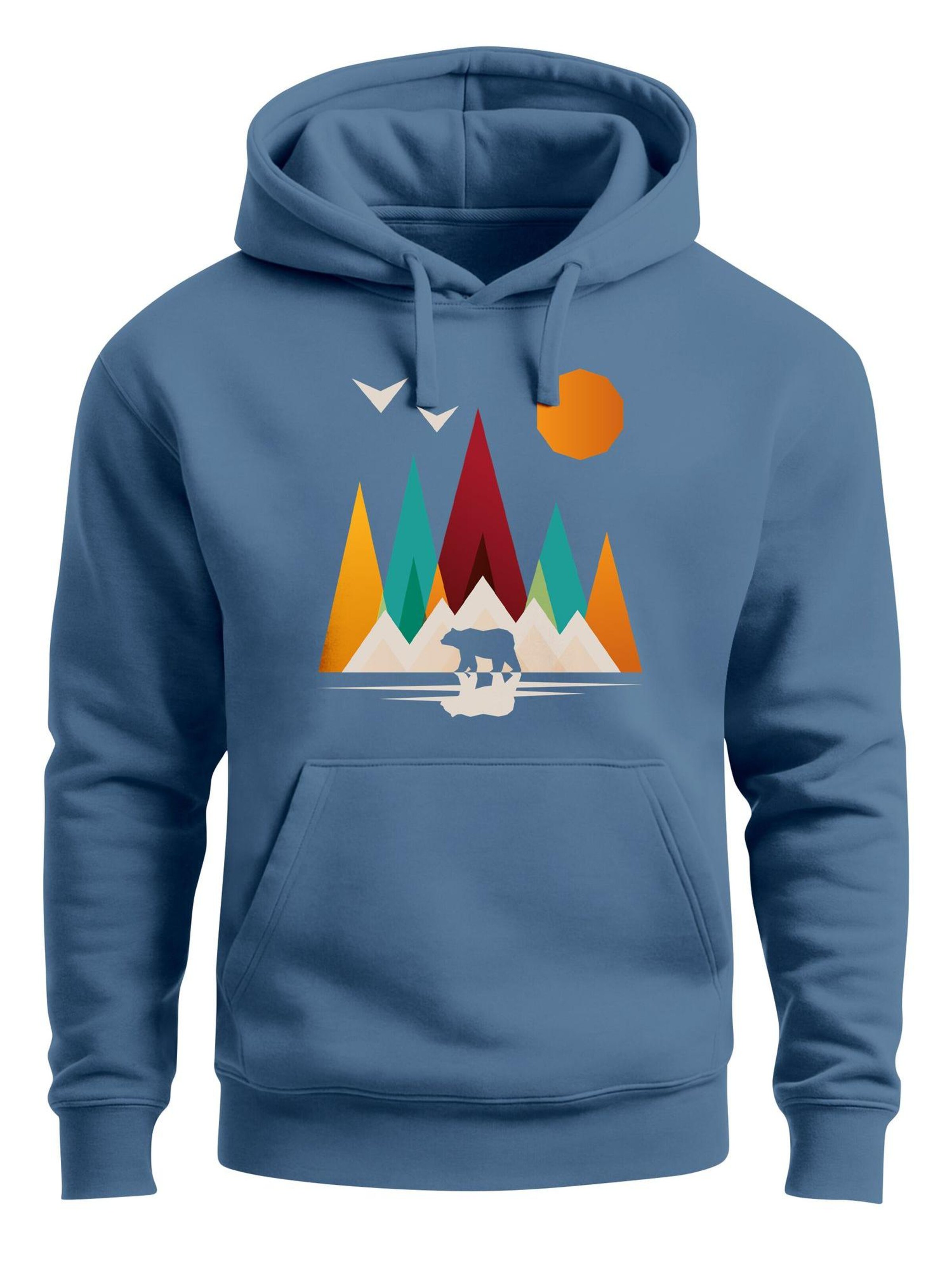 Neverless Sweatshirt 'Berg Bär Polygon' in Blue: front