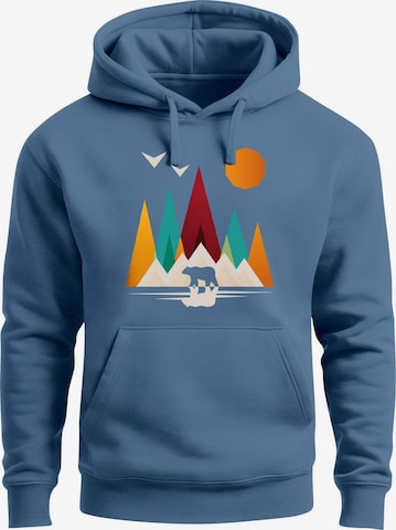Neverless Sweatshirt 'Berg Bär Polygon' in Blau: Vorderseite