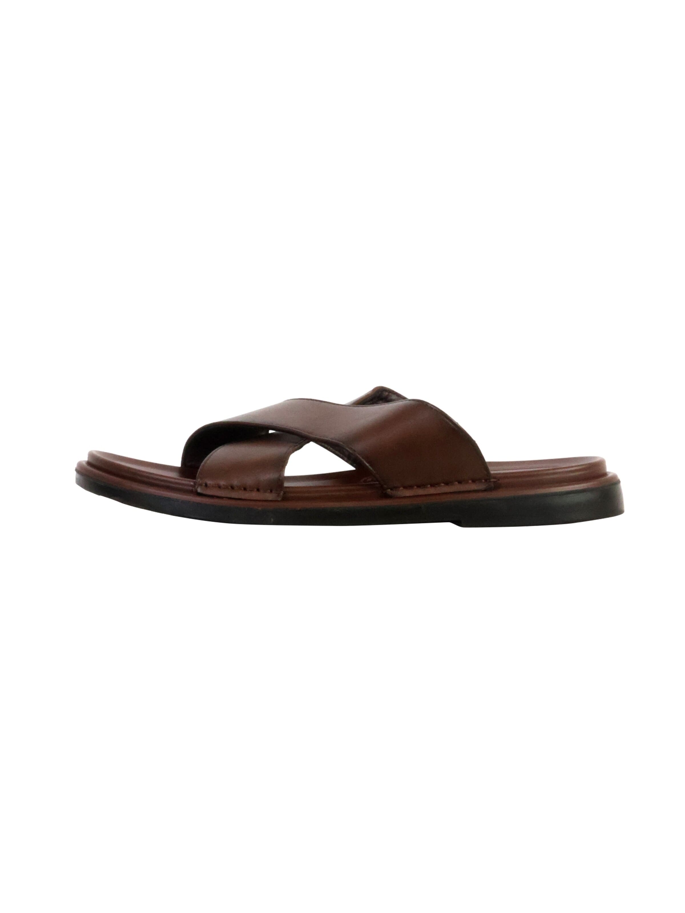 Sandales 'Flache Sandalen zum Hineinschlüpfen' Elong en marron : devant