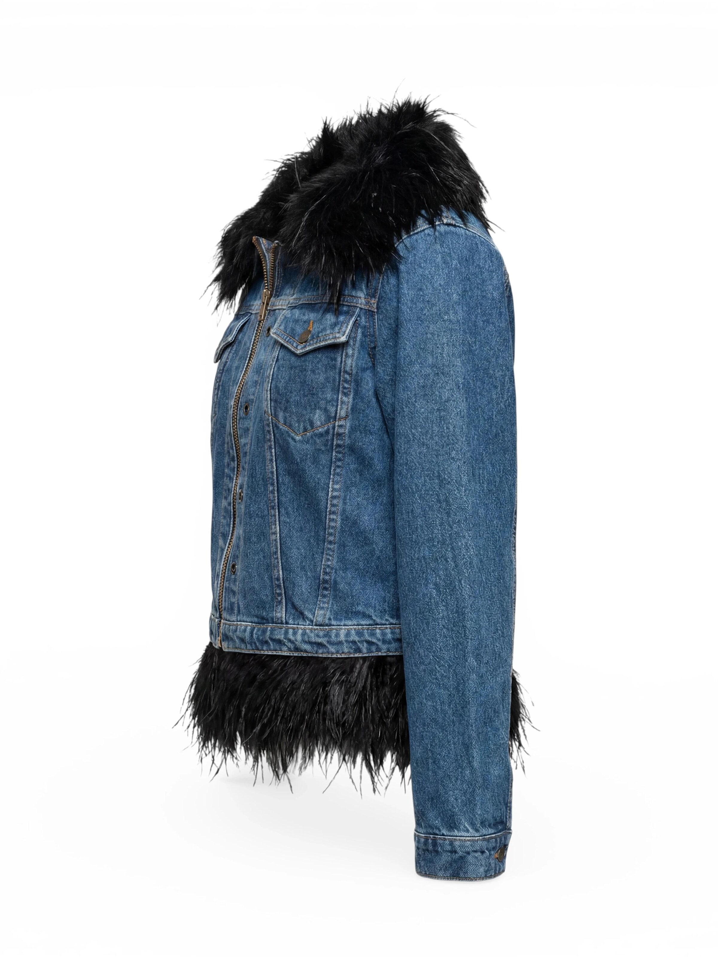 Fenice Übergangsjacke 'DenimFeatherChic'‌‌‌‌‌‌‌‌ in Schwarz
