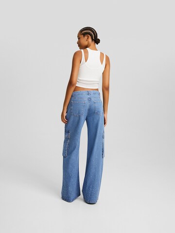 Bershka Wide leg Cargojeans in Blauw