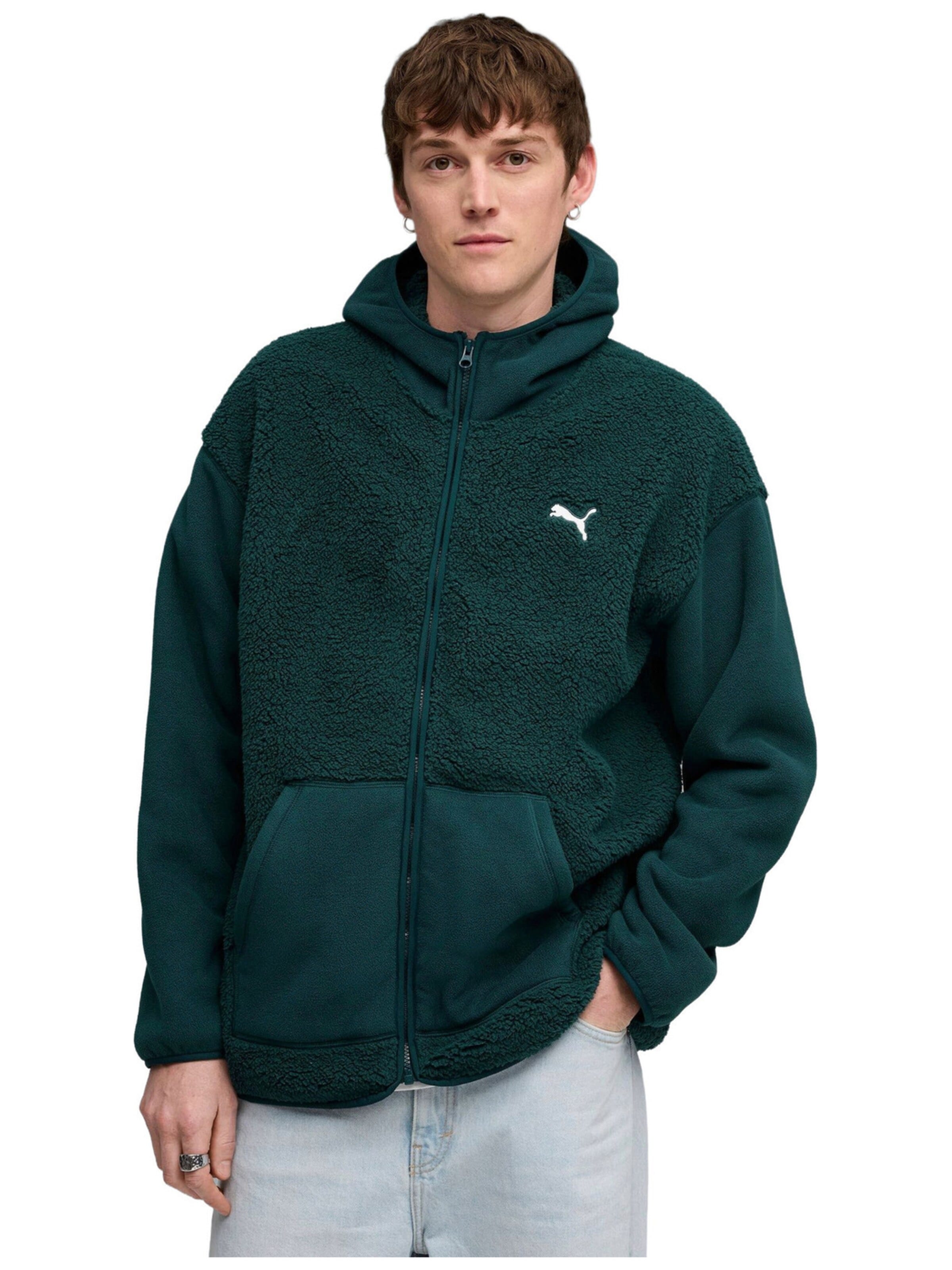 PUMA - Sudadera con cremallera 'Puma Ess Elevated Relaxed Winterized Full-zip' en verde: frente