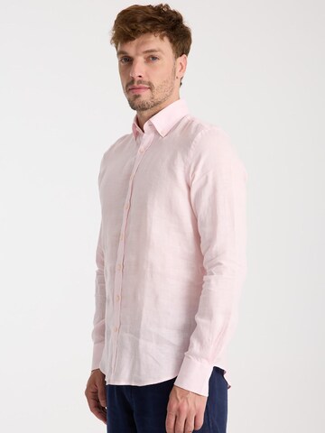 Camicia business 'Leonardo Linen Man Shirt Pink' di 7Camicie in rosa: frontale