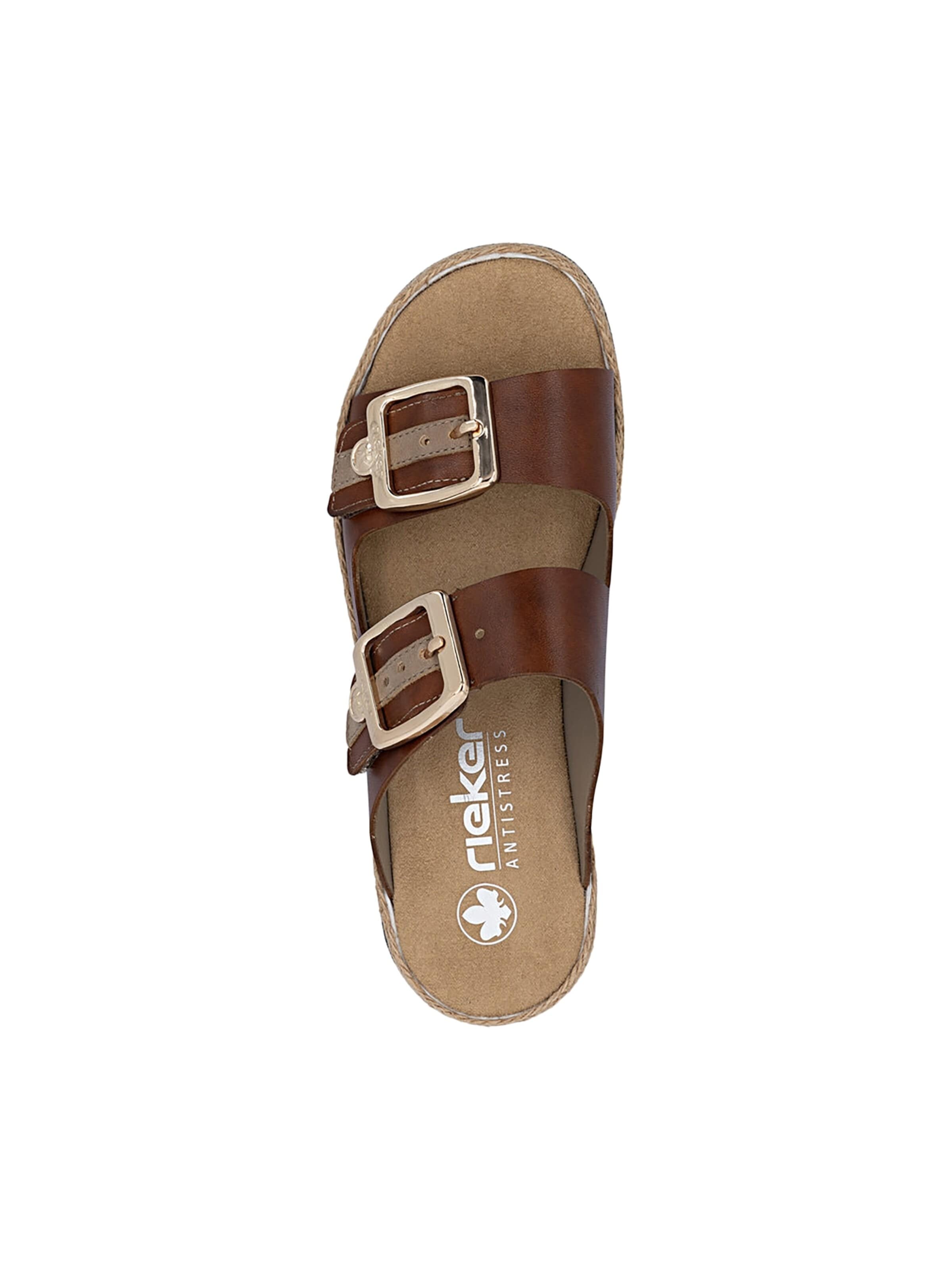 Rieker Muiltjes 'Leder-Sandalen mit Keilabsatz „Montreux“' in Bruin