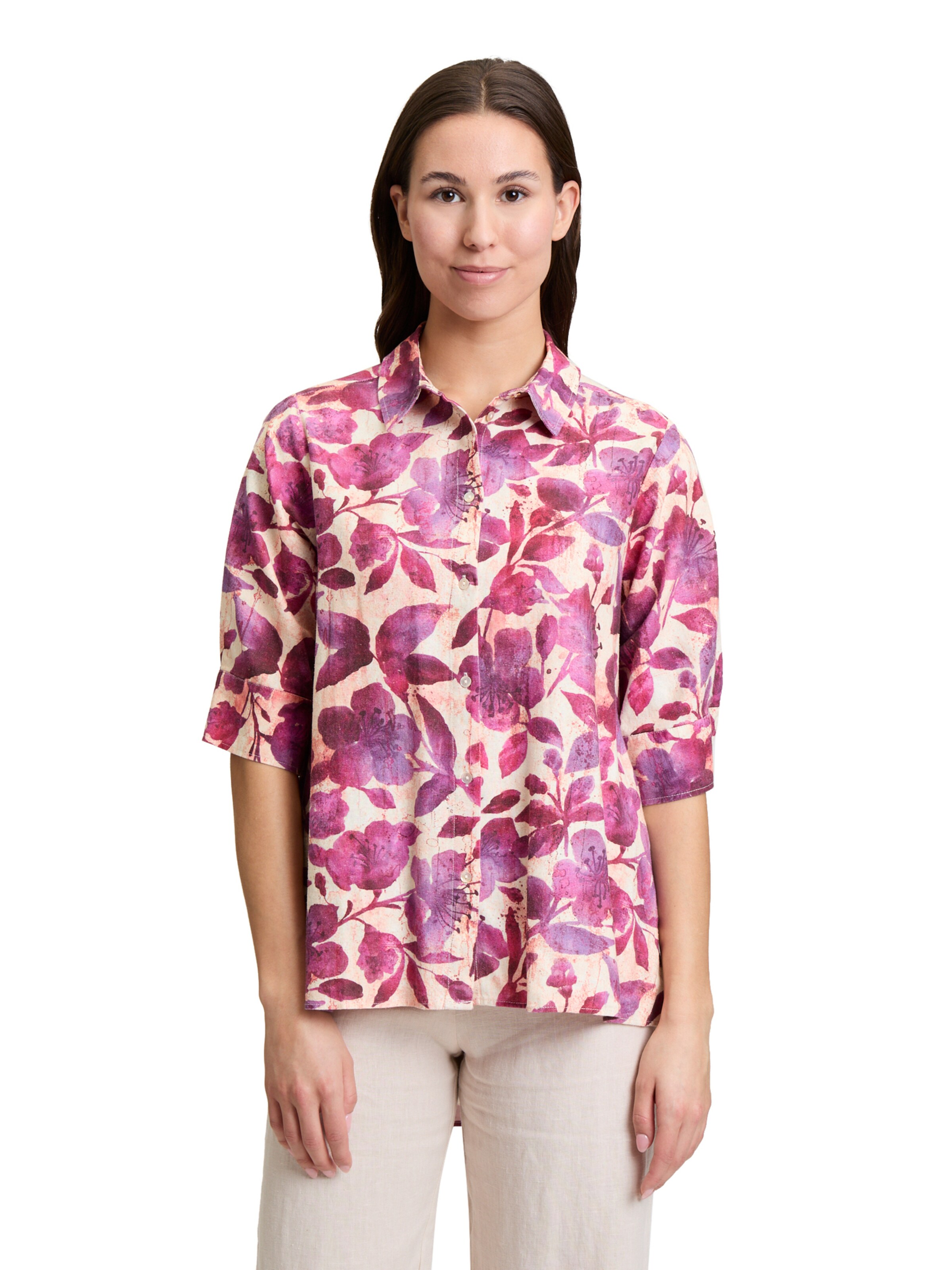 Cartoon Leinenbluse mit Kragen in Weiß: Vorderseite