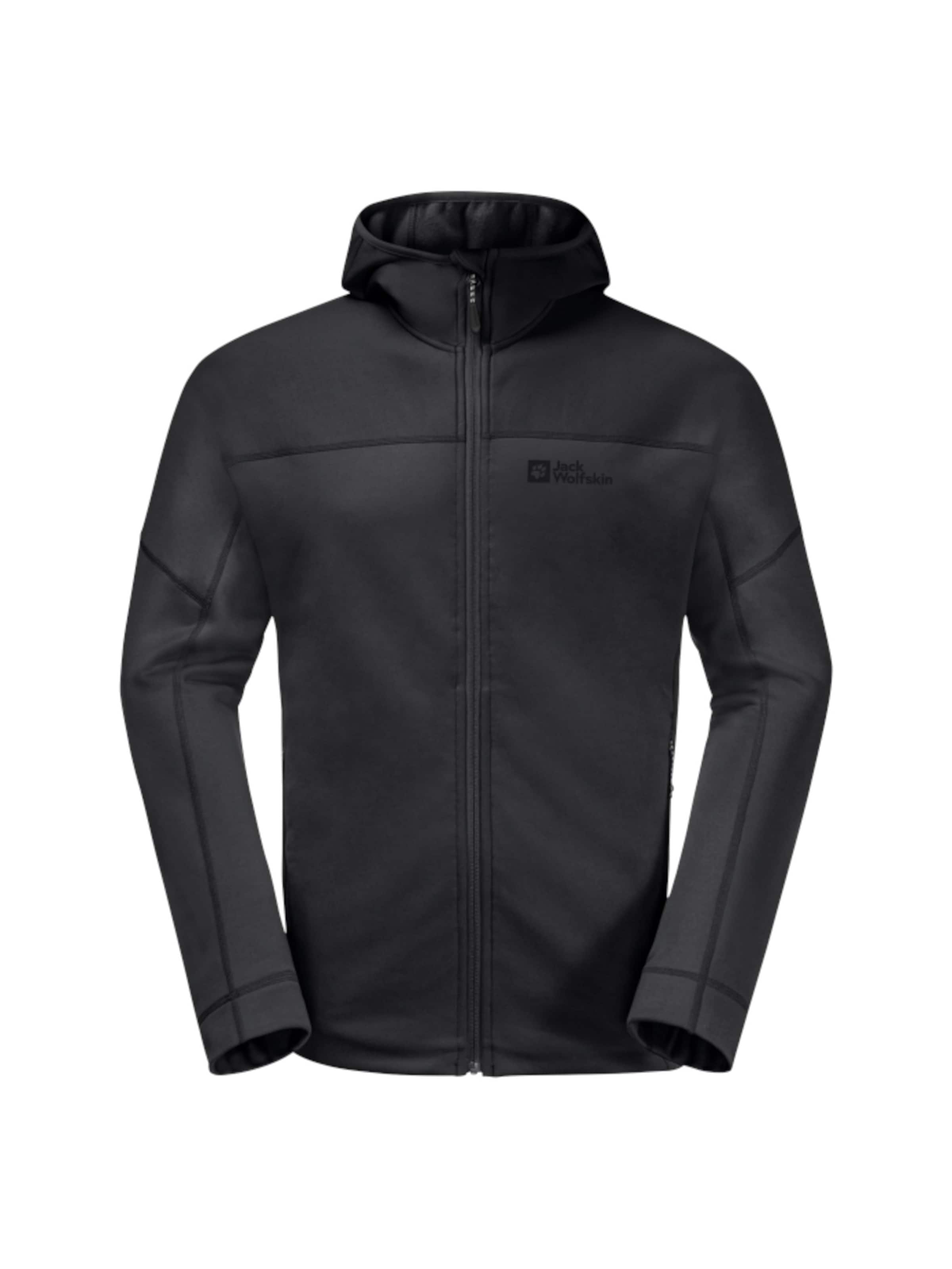 JACK WOLFSKIN Fleece Jacket 'Jack Wolfskin Hirschberg Hooded FZ M' in Black: front