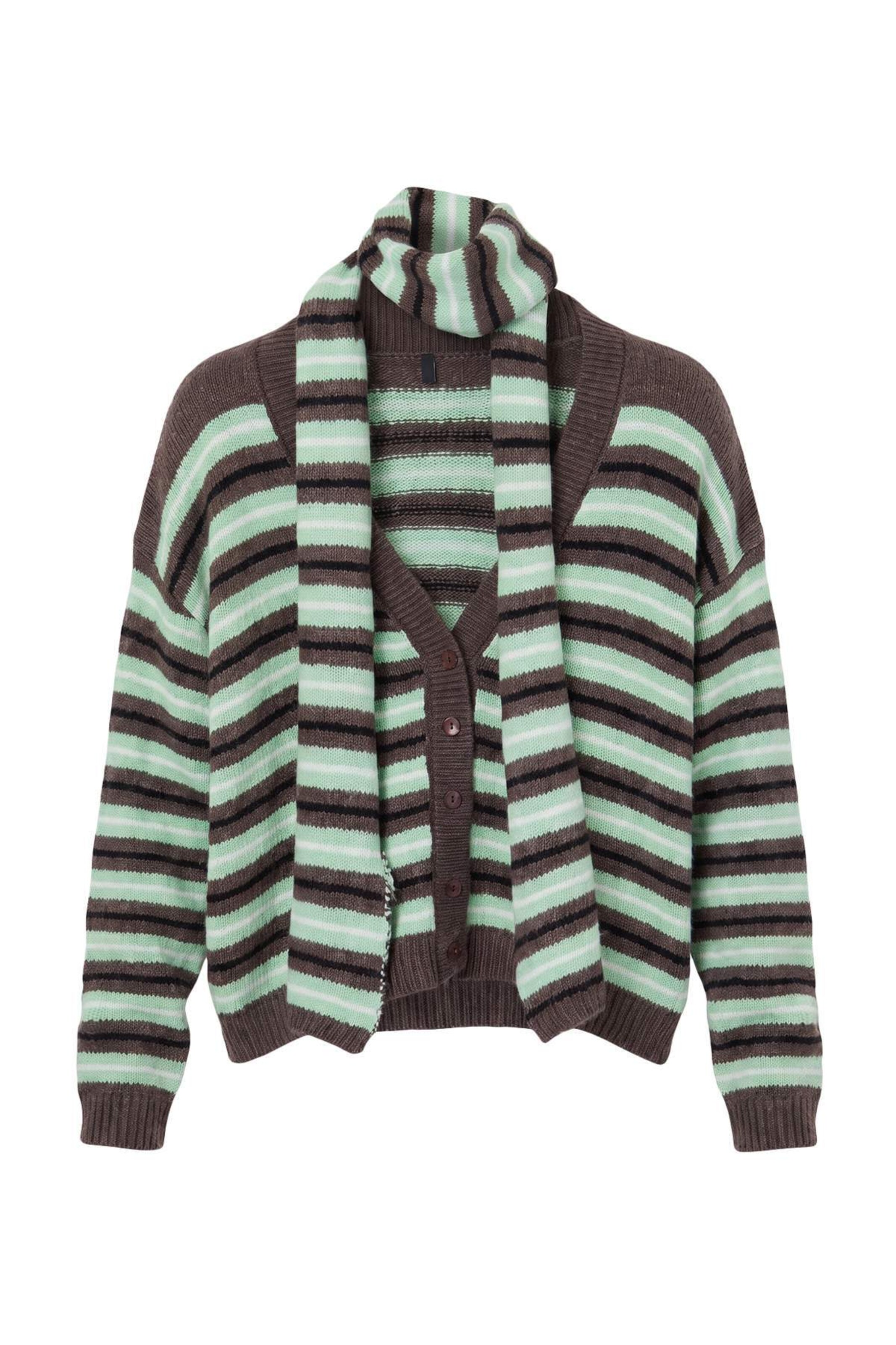 Trendyol Set: Strickjacke und Schal in XS in schoko / mint / schwarz, Produktansicht