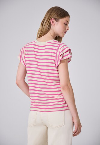 Street One Studio T-Shirt mit Volant-Ärmeln und Print in Pink