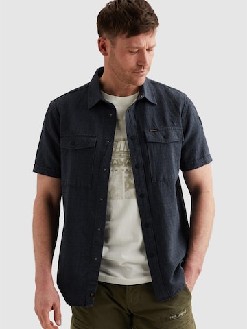 PME Legend Regular Fit Paita 'Shirt with short sleeves in cotton/linen' värissä sininen: etupuoli
