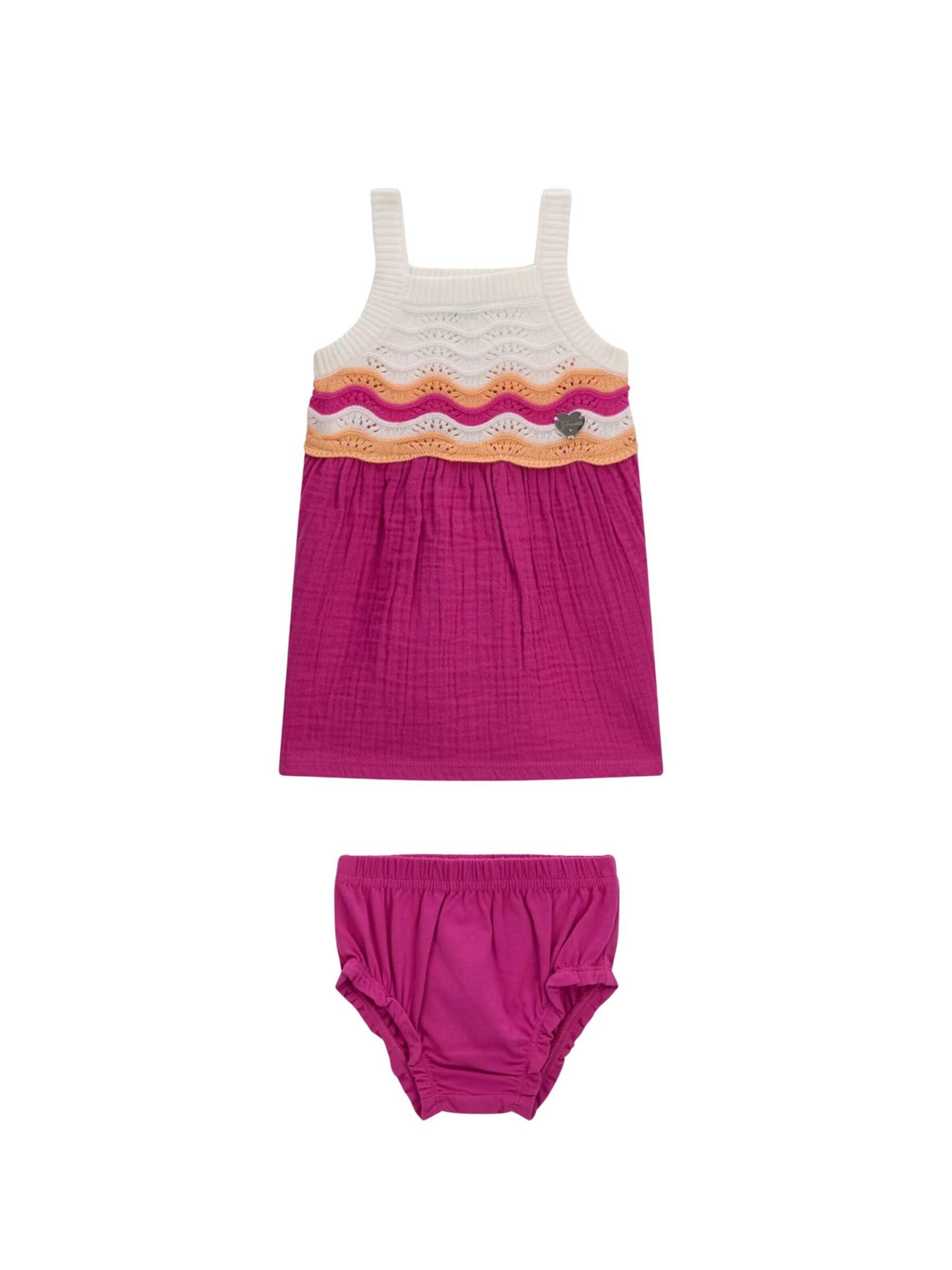 GUESS KIDS Zestaw 'SL CROCHET DRESS+PANT' w kolorze różowy: przód