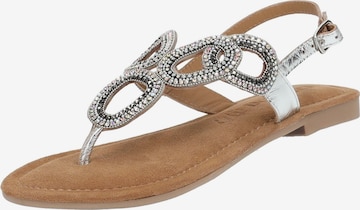 LAZAMANI T-Bar Sandals in Silver: front