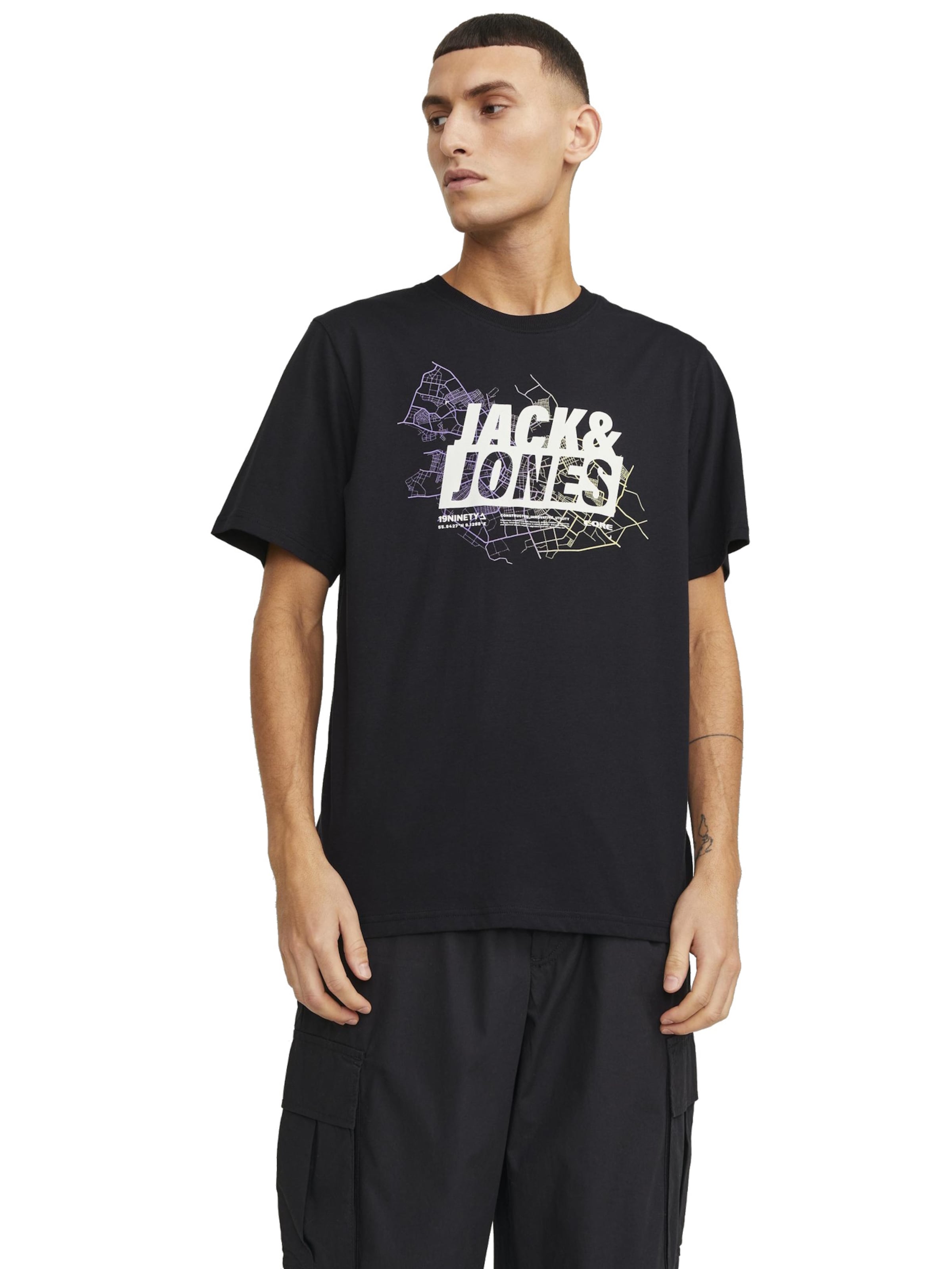 JACK & JONES Shirt 'Map' in Black