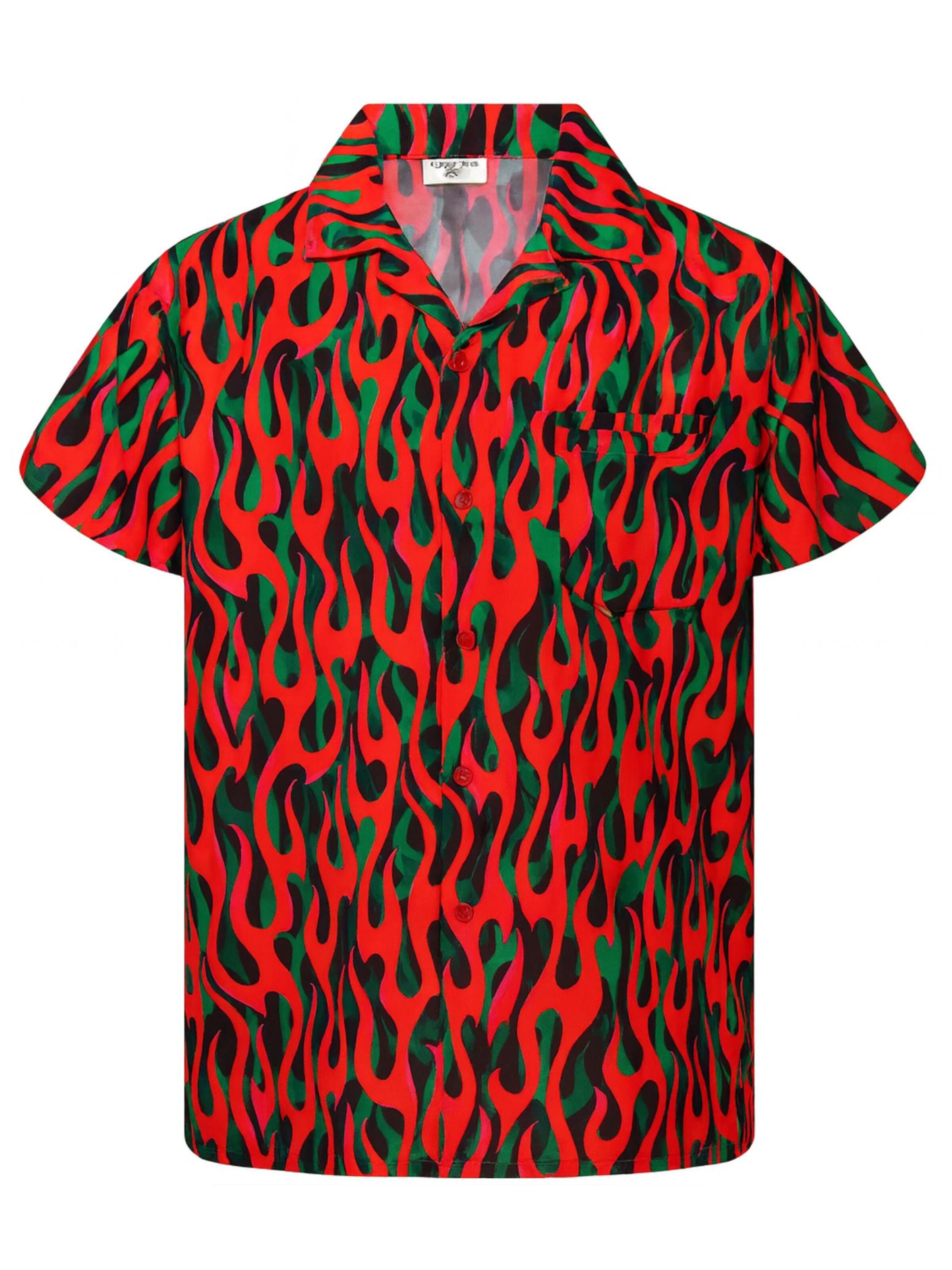 King Kameha Shirt 'Flames Allover' in Red: front