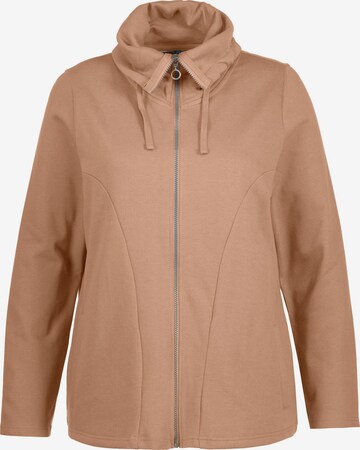 Ulla Popken Zip-Up Hoodie in Brown: front