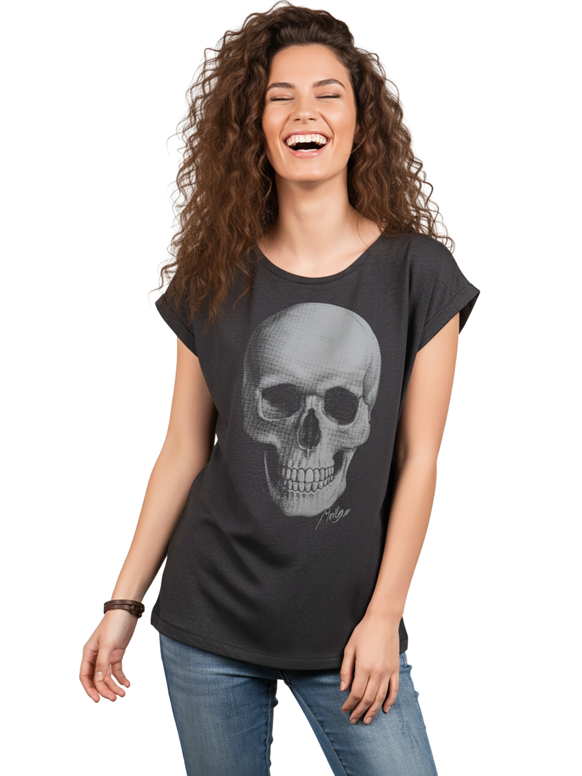 MAKAYA Shirt 'Totenkopf' in Grey: front