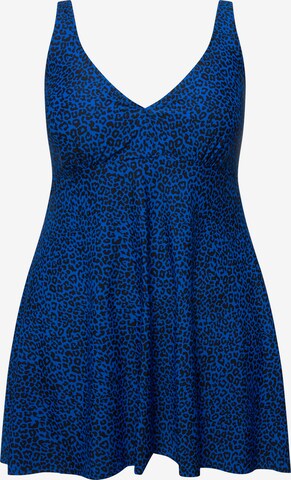 Ulla Popken Triangle Swimsuit Dress in Blue: front